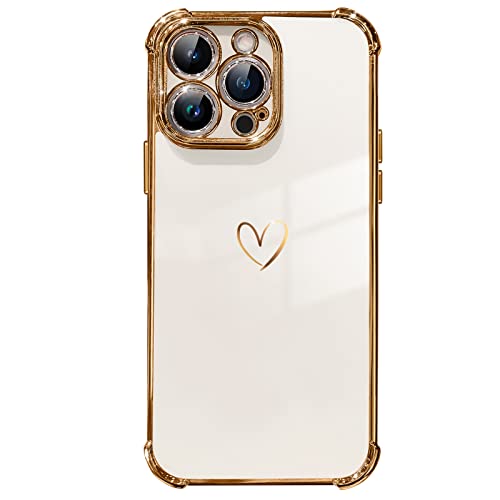 Daviko Compatible with iPhone 13 Pro Case for Women, Luxury Soft TPU Shockproof Protective Phone Case, Full Camera Protection Raised Reinforced Corners, 6.1 inch, White