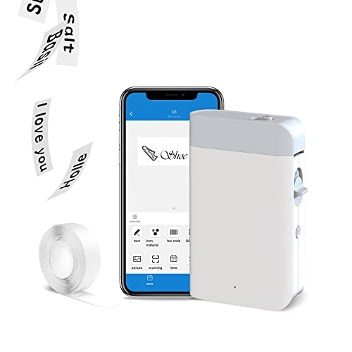 Label Maker Machine with Tape, Portable Bluetooth Label Printer with Tape Mini Model, Multiple Templates for Smartphone, Office-Home-USB Rechargeable (Product+1 roll of Stickers)