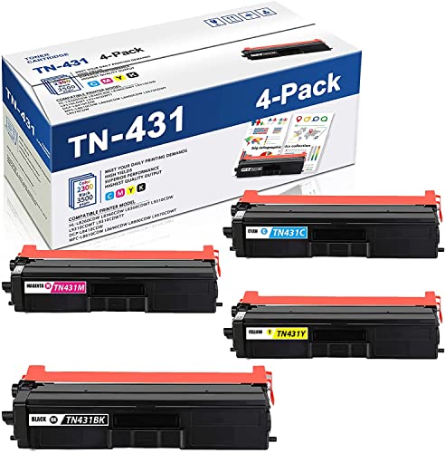 MaxColor TN431BK,TN431C,TN431M,TN431Y 4PK(1BK+1C+1M+1Y) Compatible TN431 TN-431 Toner Cartridge Replacement for Brother DCP-L8410CDW MFC-L9570CDWT L8690CDW L8610CDW L8900CDW L9570CDW Printer