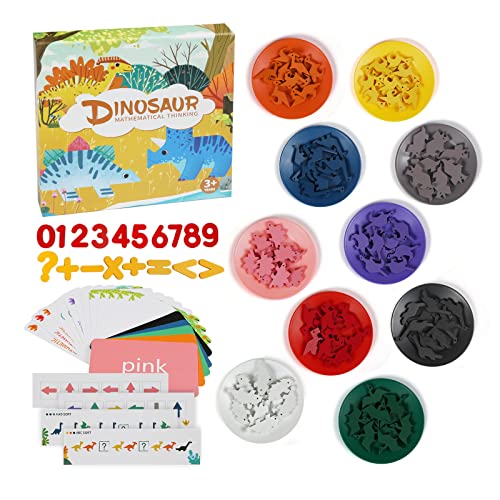 Uncle Nick Counting Dinosaurs Toys with Matching Sorting Plates, Number Color Recognition STEM Educational Toys for 3 4 5 Year Old, Preschool Learning Toy for Toddler with 70 Dinosaurs,1 Storage Bag