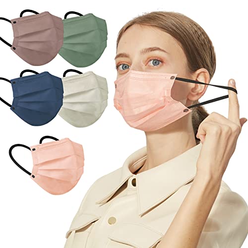 Adult Disposable Face Masks with Designs, 4 Ply Multicolor Breathable Masks,Individually Wrapped Masks for Men & Women-50 Pcs
