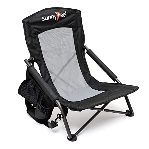 SUNNYFEEL Low Beach Camping Folding Chair, Portable Backpacking Chairs with Mesh Back,Cup Holder,Carry Bag Compact & Heavy Duty for Adults 300 LBS for Outdoor Picnic Fishing Concert Sand Lawn