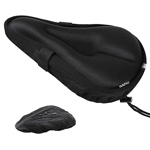 Hapili Bike Seat Cushion – Gel Padded Bike Seat Cover for Indoor Stationary Bike & Outdoor Cycling – Bike Seat Cushion for Men Women Comfort, Bicycle Accessories Compatible with Peloton（Black）