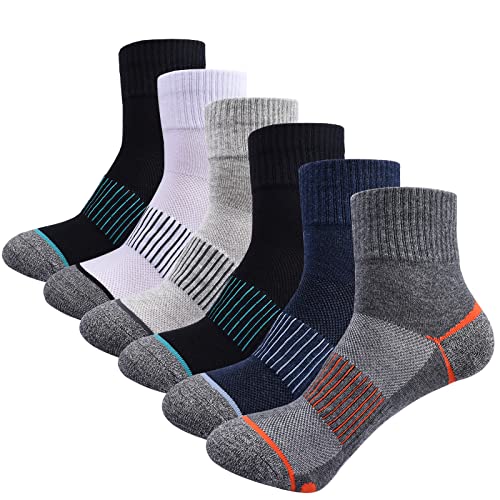J.WMEET Men’s Ankle Quarter Socks Athletic Running Hiking Cushion Performance Ventilation Sports Cotton Socks (Black/White/Light grey/Dark grey/Blue,/Black)