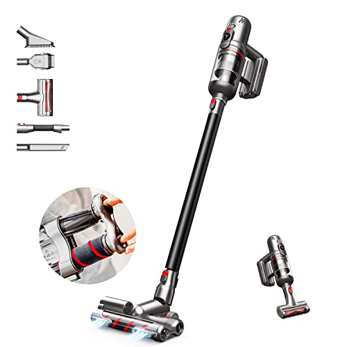 PUPPYOO T12 Mate Cordless Vacuum Cleaner,170AW Strong Suction & Double Roller Brush, Auto Sensor Up to 60 Mins Runtime,5 in 1 Stick Handheld Vac for Deep Clean,Hardwood,Carpet,Car