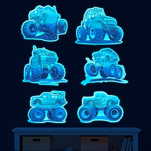 Monster Truck Wall Decals Glow in The Dark Wall Decals Removable Digger Wall Stickers Large Car Jam Vehicle Construction Wall Decals for Kids Girls Boys Bedroom Living Room Playroom Nursery Wall Decor