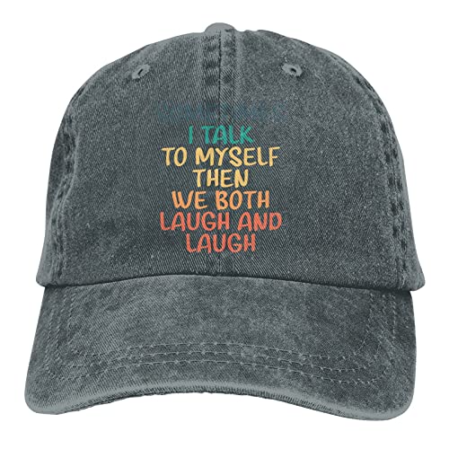 AUMIDO Sometimes I Talk to Myself Laugh and Laugh Denim Cap,Adjustable Washed Distressed Baseball Cap Dad Hat Trucker Cap
