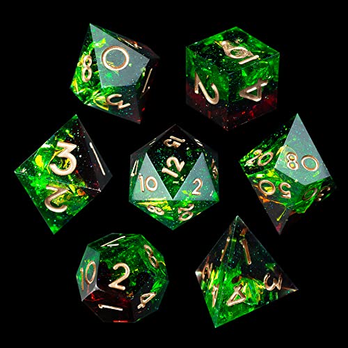 ATNPNTR DND Dice, DND Dice Set, RPG Dice, Polyhedral Dice Set, Dungeons and Dragons Dice, Role Playing Game Dice, Sharp Edge Dice with Beautiful Inclusions Galaxy Olive…
