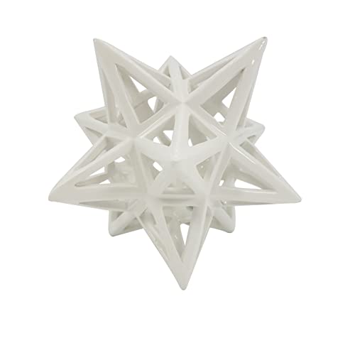 Galt International Ceramic Geometric Star Sculpture | White Sculpture Decor Creates a Perfect Modern Setting (Lattice)