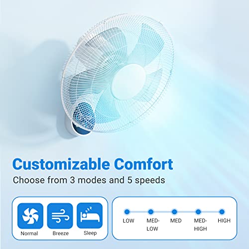Mirdred Wall Mount Fan, 16 Inch 5 Blades 5 Speeds Wall Fan with Remote Control, 90 Degree 8 Hour Timer Oscillating Fan for Bedroom Home Kitchen Gym Yoga Pilates Studio Glass Sunshine Room | The Storepaperoomates Retail Market - Fast Affordable Shopping
