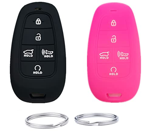 Silicone Smart Remote Key fob Cover case Compatible with 2020 2021 Hyundai Sonata.Part Number：‎TQ8-F08-4F27 95440-L1060 (Black+Rose red)