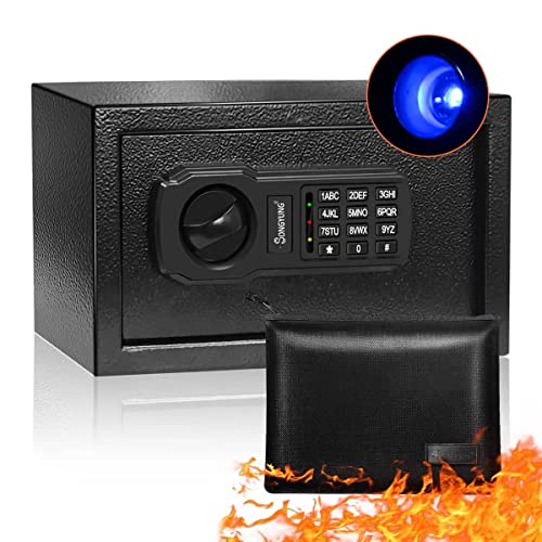 SongYung Fire Resistant Safe Box with Fireproof Waterproof Bag and Sensor Light,0.4 Cubic Feet Money Safe with Emergency External Power Supply,Electronic Digital Security Safe