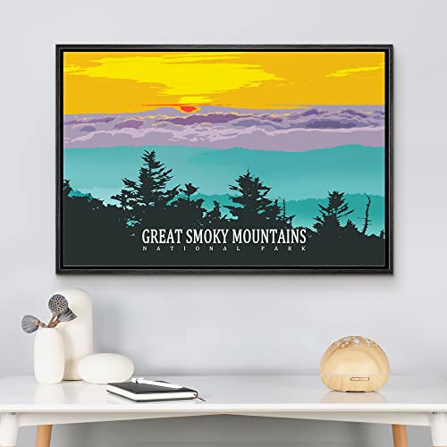 wall26 Framed Canvas Print Wall Art Great Smoky Mountains National Park Nature Wilderness Illustrations Modern Art Rustic Landscape Rustic Neon for Living Room, Bedroom, Office – 16×24 Black | The Storepaperoomates Retail Market - Fast Affordable Shopping