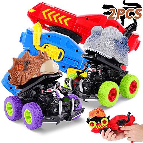 FiGoal 2 Pack Dinosaur Cars with Toy Gun Ejecting Friction Powered Dino Car Transforming Dinosaur Toys Car Gifts for Boys Girls Teacher Classroom Prize | The Storepaperoomates Retail Market - Fast Affordable Shopping