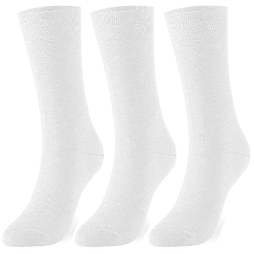 Mens Dress Socks Classic Business Casual Solid Premium Socks (9-11, White (3 Pairs))