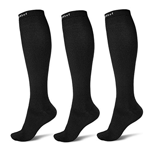 3 Pairs Black Compression Socks for Women Men 15-20 mmHg Knee High Long Stockings Sleeves – for Swelling,Flight Travel,Athletic,Running,Cycling (L/XL)