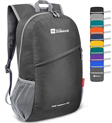 ZOMAKE 20L Packable Backpack:Lightweight Hiking Backpacks – Foldable Water Resistant Back Pack Packable Small Travel Day Pack for Camping Outdoor Hiking (Medium grey)