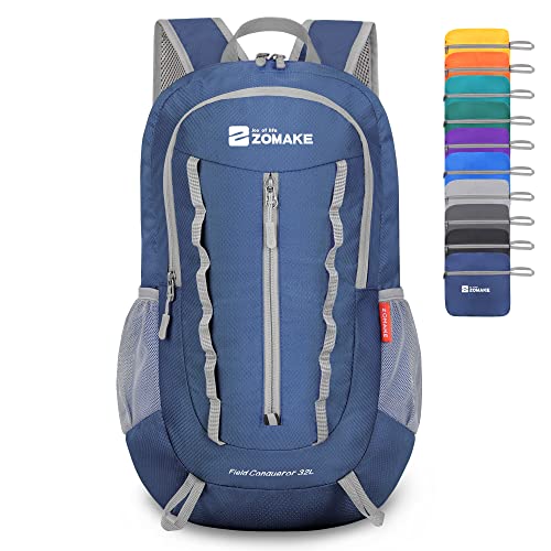 ZOMAKE Packable Hiking Backpack Water Resistant:32L Lightweight Foldable Backpacks – Small Packable Back Pack for Travel Camping Hiking Women Men (Royal blue)