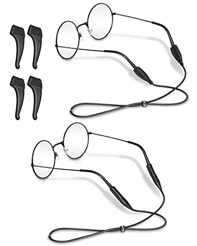 Glasses Strap Sunglasses Straps, Adjustable Eyeglass Strap for Men and Women, Silicone Eyewear Retainer, Anti-Silp Sports Elastic Eye glass Strap with Ear Grip Hooks (Pack 2)
