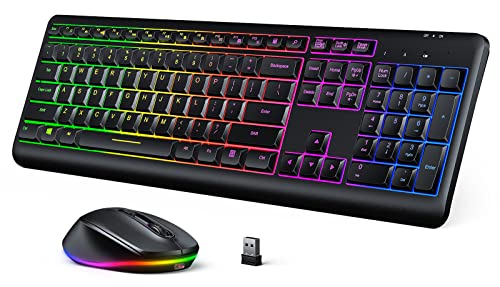 Wireless Keyboard and Mouse Combo Backlit,SURPAO Illuminated Full-Size Wireless Keyboard and Mouse Set, 2.4Ghz Silent Keyboard and Mouse for Computer, Laptops, Windows, Gaming,Black