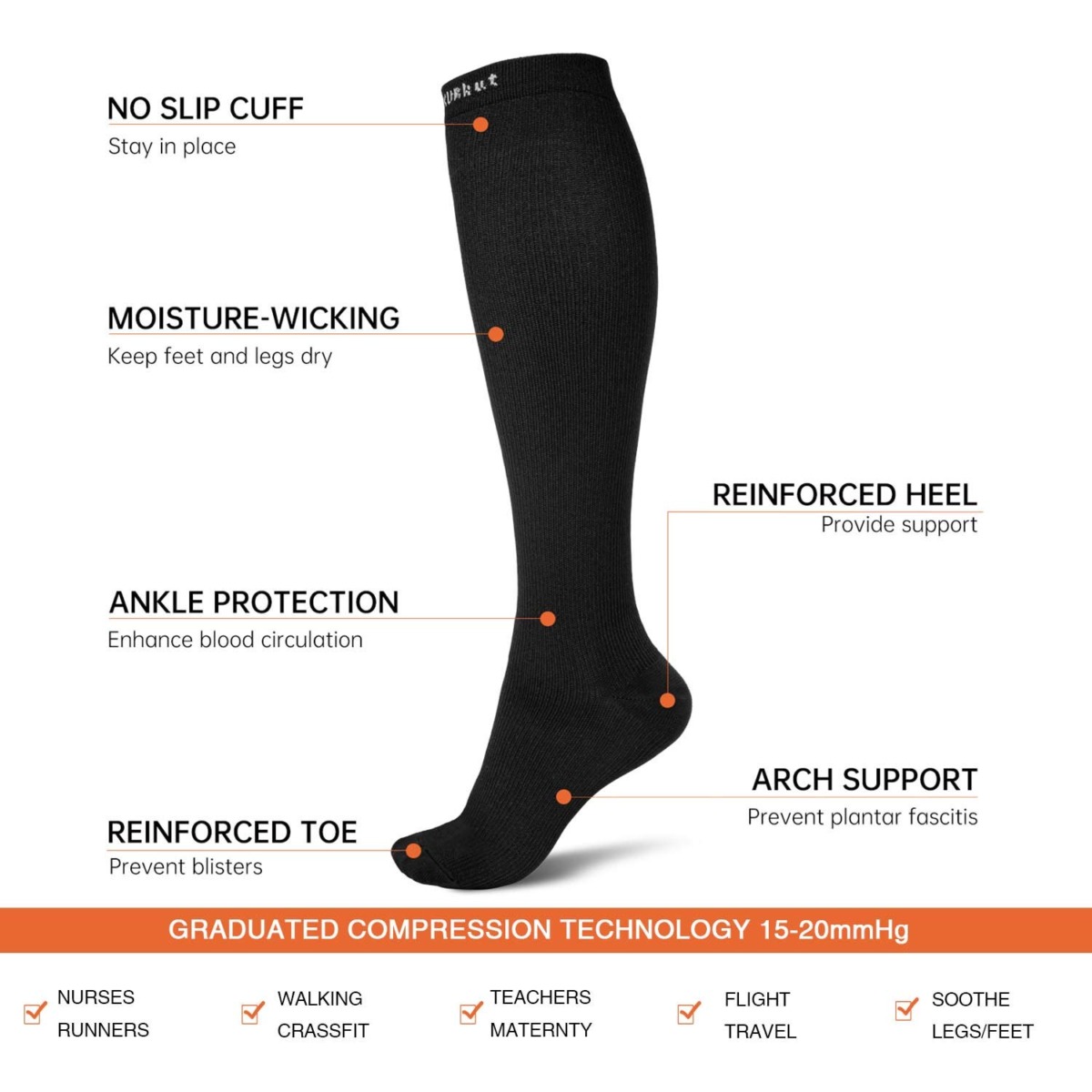 3 Pairs Black Compression Socks for Women Men 15-20mmHg Knee High Long Stockings – for Flight Travel,Athletic,Running,Cycling | The Storepaperoomates Retail Market - Fast Affordable Shopping