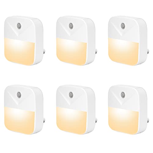 6 Pack Night Light Plug in, Warm White LED Nightlights with Smart Dusk to Dawn Sensor, Plug into Wall Nightlights Suitable for Bedroom, Bathroom, Hallway, Kitchen, Stairs, Kids, Adults, Kids Room
