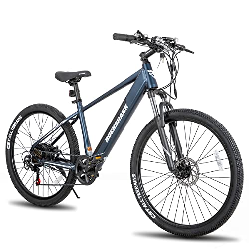ROCKSHARK HILAND Electric Bike Electric Mountain Bike 350W Ebike 27.5″ Electric Bicycle for Adults, 21MPH Adults Ebike with Removable Fully Integrated 10.4Ah Battery, Shimano 7 Speed Gears Blue