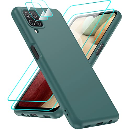 Samsung Galaxy A12 Case, Samsung A12 Case with [2 Pack] Tempered Glass Screen Protector & Camera Lens Protector, LeYi Liquid Silicone Soft Microfiber Liner Cover Case for Galaxy A12, Green