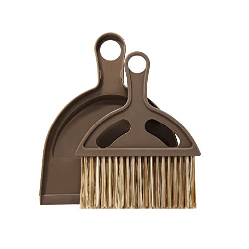 Small Dustpan and Brush Set, FOOXYEEL Mini Broom and Dustpan Set Portable Cleaning Tool Kit Hand Dustpan for Home Kitchen Floor Classroom Cars Table Desk Little Housekeeping (Brown)