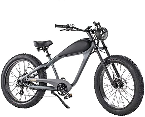 REVI Cheetah Bike Electric Bike Cafe Racer 750W 26inch Fat Tire Motorcycle 7 Speed Mountain Beach Snow Cruiser Adults