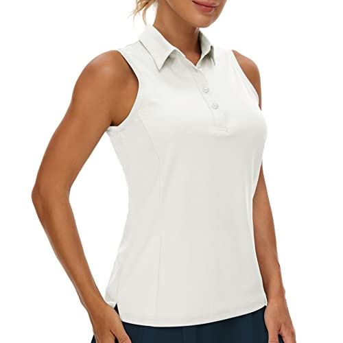 Casei Women’s Sleeveless Golf Polo Shirts UPF 50+ Dry Fit Collared Polo Shirts Athletic Tank Tops Shirts,White S