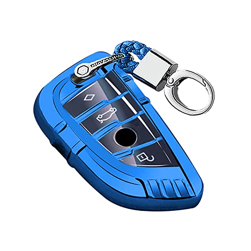HIBEYO TPU Car Key Fob Cover with Keychain fits for BMW 2 5 6 7 Series X1 X2 X3 X5 X6 M5 M6 Gt3 Gt5 530Li Car Key Case Cover Protector Jacket Smart Remote Car Key Holder Key Shell 4 Button Blue