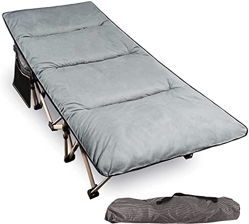 REDCAMP Folding Camping Cots with Cot Pads for Adults 500lbs, Double Layer Oxford Strong Heavy Duty Wide Sleeping Cots for Camp Office Use, Portable with Carry Bag, Grey