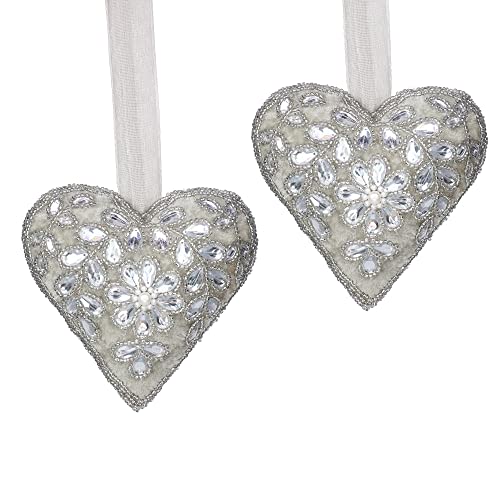 Set of 2 #Love Bead Embroidered Heart Hanging, Grey, 6″x6″