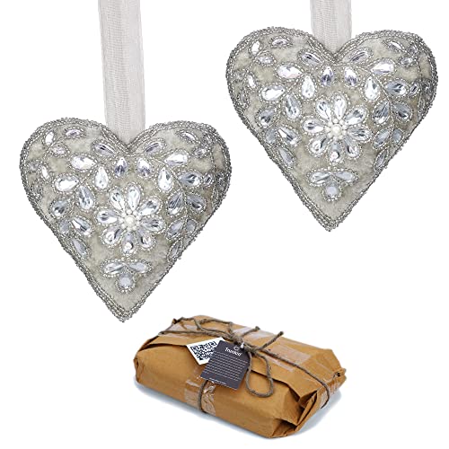 Set of 2 #Love Bead Embroidered Heart Hanging, Grey, 6″x6″ | The Storepaperoomates Retail Market - Fast Affordable Shopping