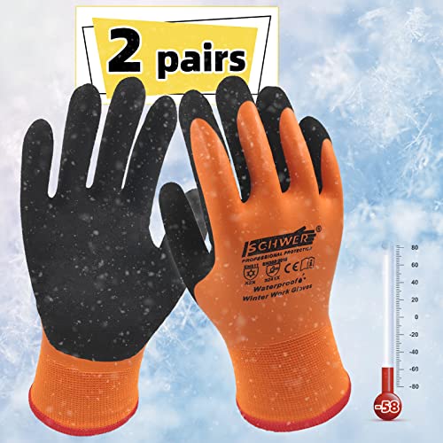 Schwer 2 Pairs Winter Work Gloves for Men and Women, 100% Waterproof Work Gloves Double Coated for Outdoor Cold Weather Keep Hands Warm at -58℉, Freezer, Shoveling Snow, Ice Fishing, Large