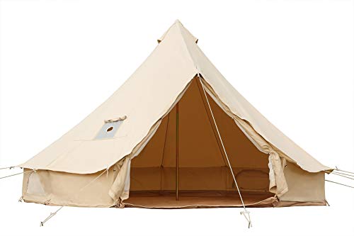 Yurtent Luxury All Season 4M Bell Tent with 5” Stove Jack,Fire Retardant Canvas Yurt Tent Included Zippered Floor for 4-6 Person Camping