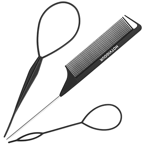 Topsyhair Tail Tools,4 pack hair braiding tools. 1pcs Tail Braiding Combo, 2pcs French Braid Tool Loop for Hair Styling (black)