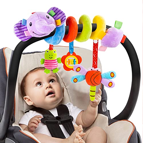 Funsland Spiral Stroller Toy for Infants Spiral Car Seat Toys Hanging Toy Clip on Crib Car Seat Stroller Soft Plush Baby Toy for Baby Boys and Girls 3 Months & up