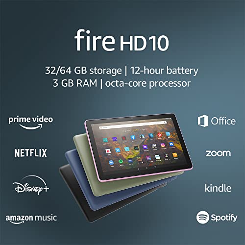 Fire HD 10 tablet, 10.1″, 1080p Full HD, 64 GB, latest model (2021 release), Black, without lockscreen ads