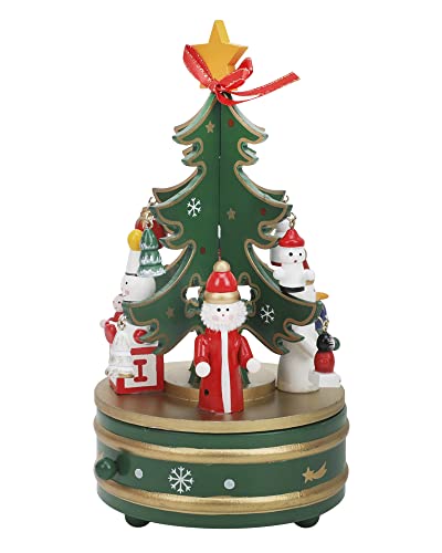 Christmas DIY Music Box, Wooden Xmas Tree Wind-up Revolving Musical Tabletop Decor Ornaments-Plays Silent Night(Green)
