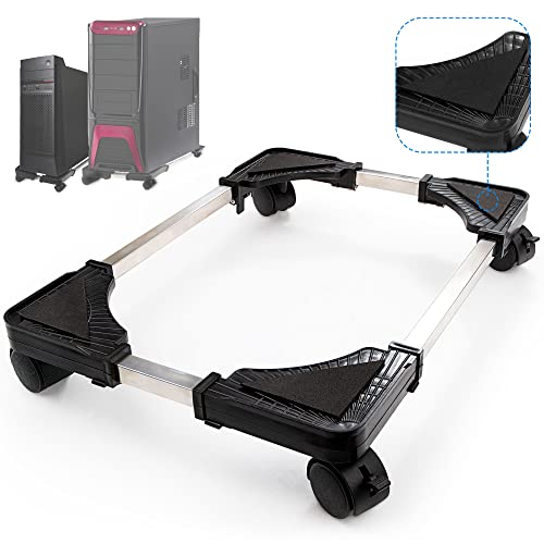 Computer Tower Stand CPU Holder Stand with 4 Mute Caster Wheels，CPU Stand for Gaming pc,Suitable for Most PC Brackets On The Carpet Floor (Black) (Black)