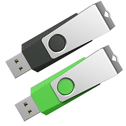 Aiibe 64GB Flash Drive 2 Pack 64GB USB Flash Drive Thumb Drive Zip Drive USB 2.0 Memory Stick USB Drive with Keychain (64G, 2 Colors: Black Green)