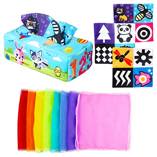 AIPINQI Baby Tissue Box Toy Magic Crinkle High Contrast Tissue Sensory Box Toys for 0-12 Months