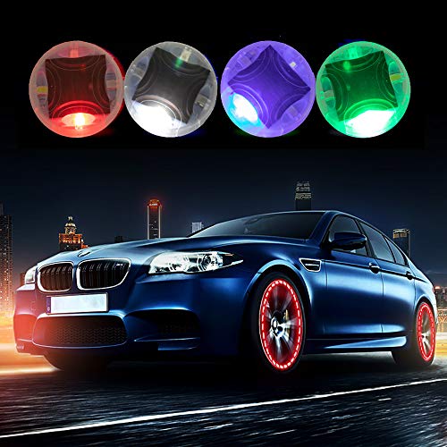 Akarado Car Tire Wheel Lights, 4Pcs Car Wheel Tire Air Valve, Solar Car Wheel Tire Air Valve Cap Lights, with Motion Sensors Colorful Flashing LED Tire Light Gas Nozzle for Car Bicycle Motorcycles