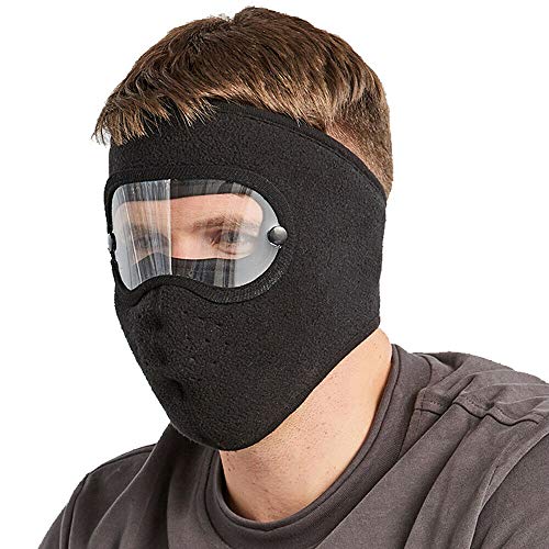 AOOF Windproof Anti Dust Face Mask Cycling Ski Breathable Masks Fleece Face Shield Hood Caps with HD Goggles Cycling Cap Balaclava Fleece-Black