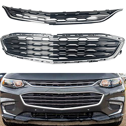 KARPAL Front Upper & Lower Bumper Grille Honeycomb Mesh Grill Compatible With 2016-2018 Chevrolet Chevy Malibu US Built