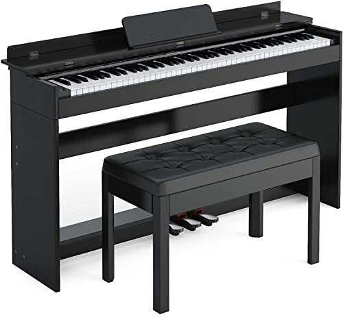 Setting 88-Key Weighted Digital Piano, Electric Upright Piano with 3-Pedal Unit Board, LCD Screen, Multi-Functional Full Size Keyboard and Power Adapter(Black(with Bench)), 53.5 x 29.9 12.2 Inch