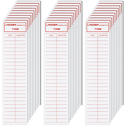 50 Sheets Ladder Inspection Labels Safety Stickers for Ladders, 8.5 x 2 Inch Safety Inspection Tags Red on White High Visibility Labels Vinyl Maintenance Stickers for Industrial