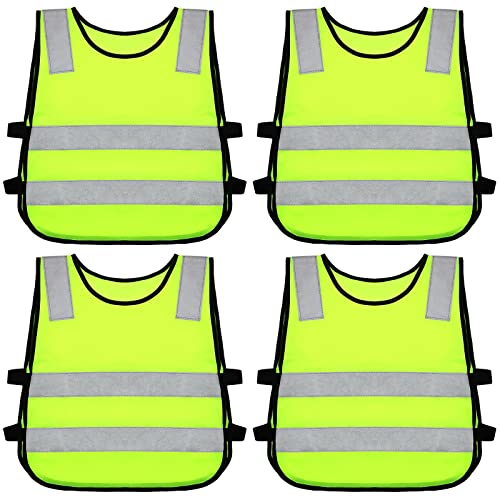 Flutesan Kids Reflective Vest 4 Pack Child Safety Visibility Vest Kids Safety Vest Child’s Construction Vest for Cycling Ski Running (Yellow)
